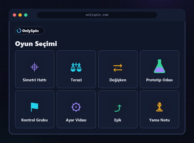 OnlySpin platform arayüzünün oyun seçim ekranını gösteren tanıtım görseli